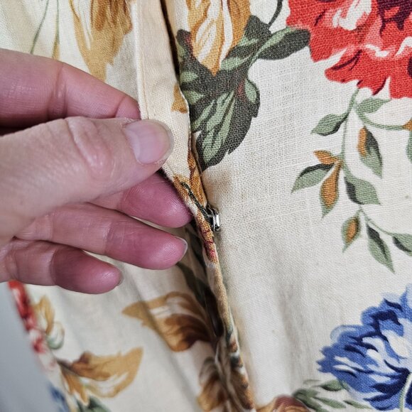 VTG 90s Talbots Floral Linen Blend Dress 14P Midi Button Up Prairie Cottagecore - Picture 5 of 12